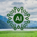 AI with circuits and a background of mountains and grass